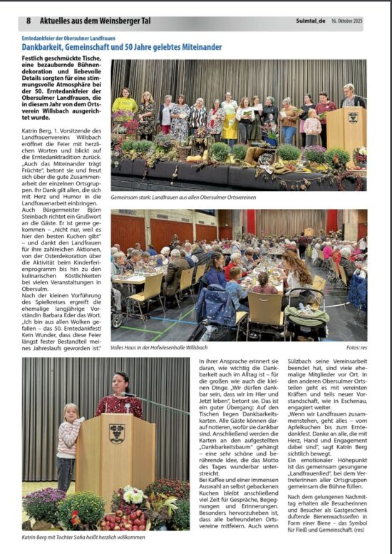 Erntedankfest Aller Landfrauen aus Obersulm